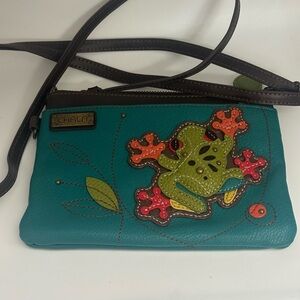 Chala Teal Crossbody Bag with Colorful Frog Applique